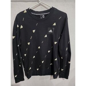 adidas Mens M Must Haves Graphic Crew Sweatshirt Black Gold Logo All Over Print